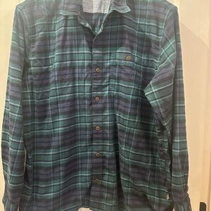 L.L. Bean Men's Navy and Teal Plaid Shirt